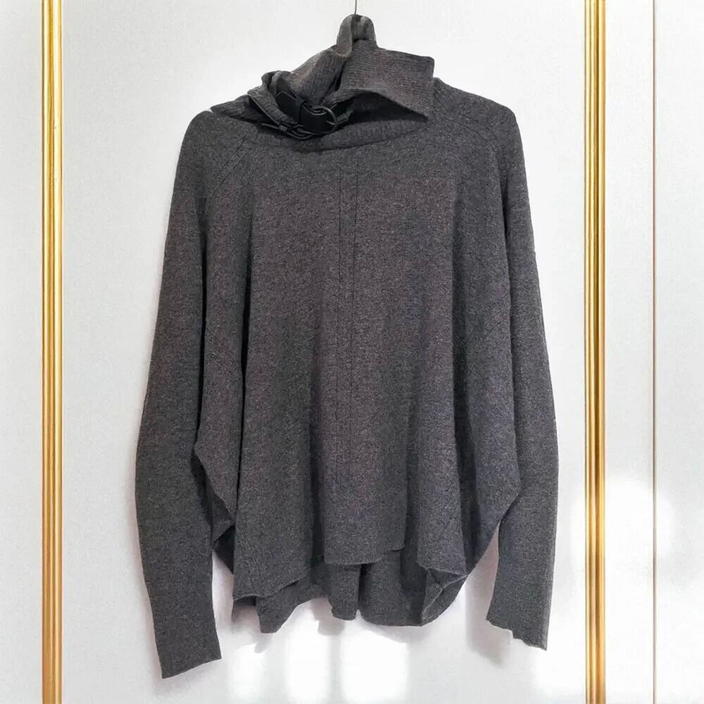 ALLSAINTS Ellie Lambswool Leather Buckle Turtleneck Sweater Gray Size 6
